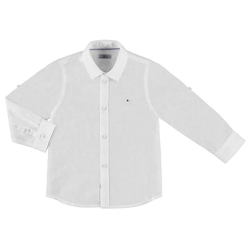 Mayoral Mini Basic Long Sleeve White Linen Dress Shirt 141