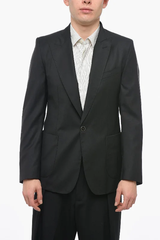 Dolce & Gabbana Silk Blend Slim Fit Blazer with Peak Lapel