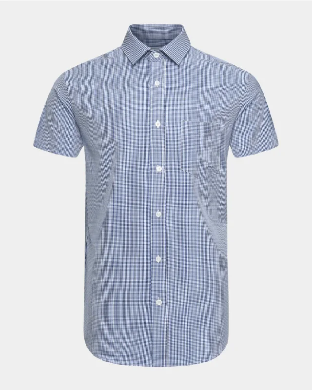 Phenom Classic Navy Plaid Short Sleeve Dress Shirt