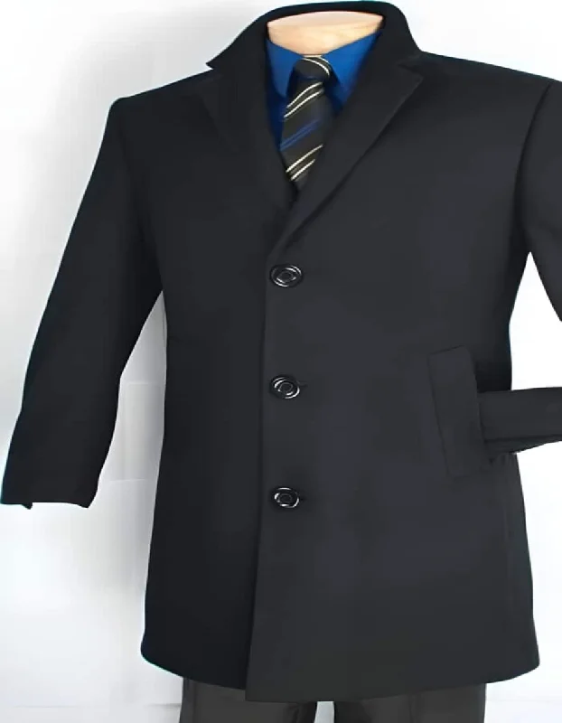 Men's Car Coat - Mid length Wool Coat Collection in a Soft Cashmere Blend - Dark color black Overcoat - Mens Overcoat