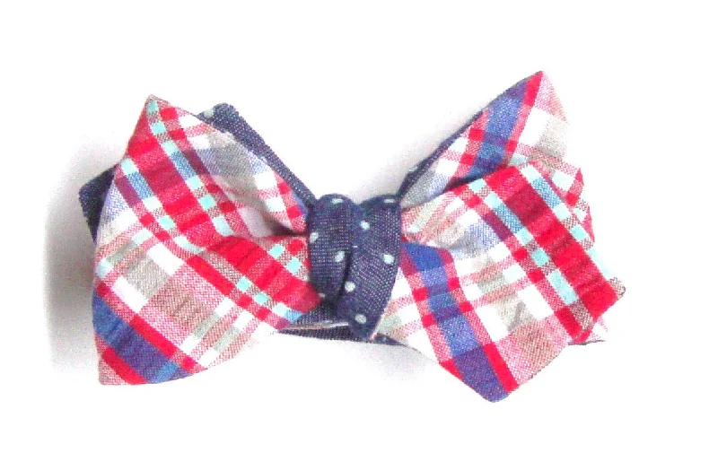 Plaid Seersucker and Polka Dot Reversible Bow Tie