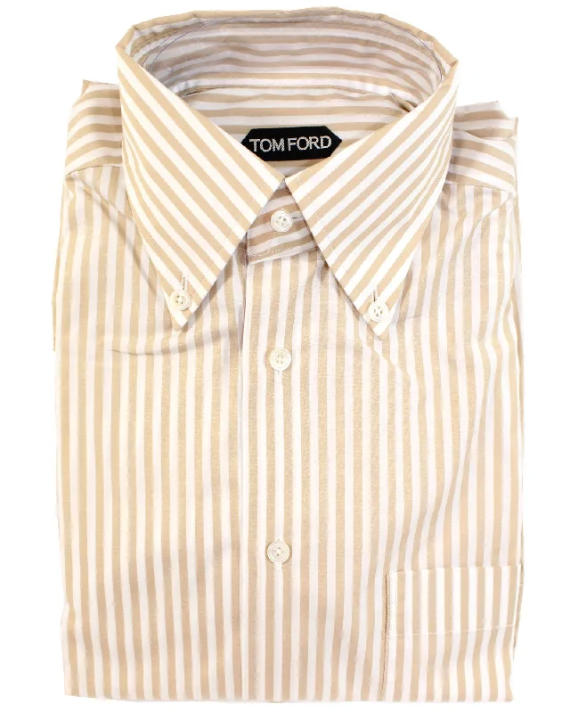 Tom Ford Button-Down Shirt Beige White Stripes - Button Down 39 - 15 1/2 BLACK FRIDAY SALE