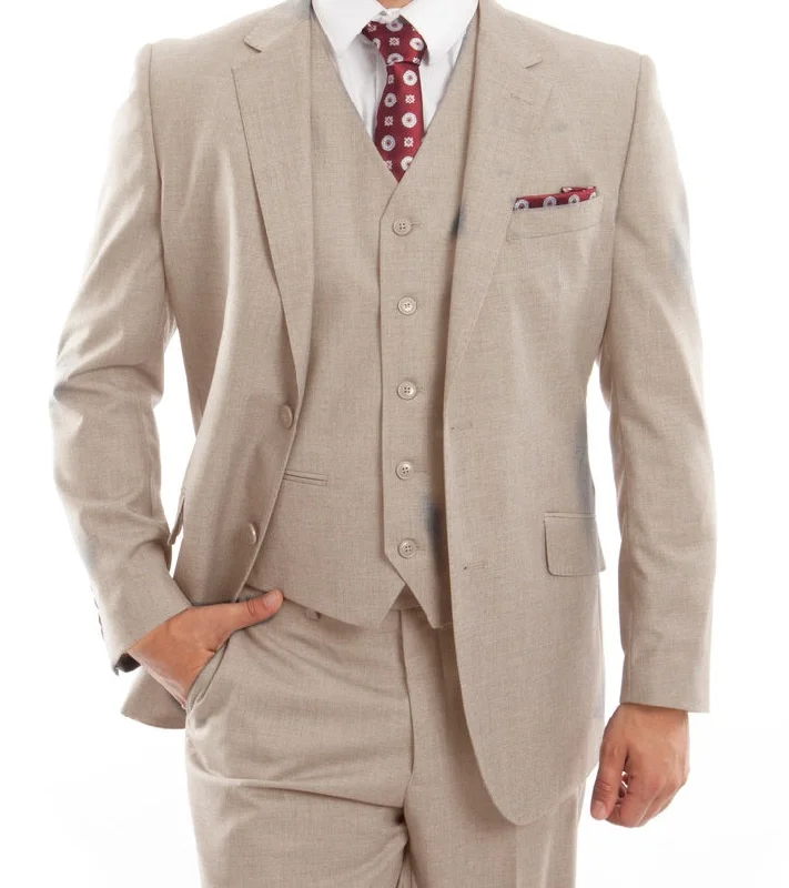 Arezzo Collection - Wool Suit Modern Fit Italian Style 3 Piece in Tan