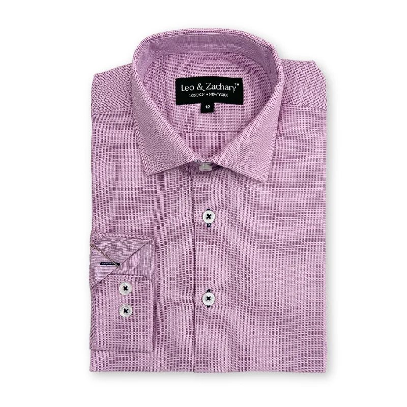 Boys Pink Micro Checks Dress Shirt