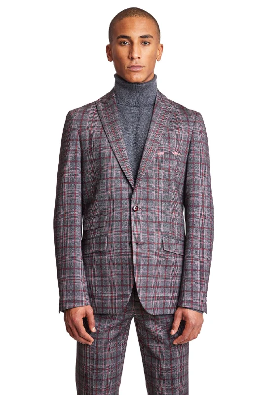 Ashton Peak Jacket - slim - Charcoal Burgundy Pink Check