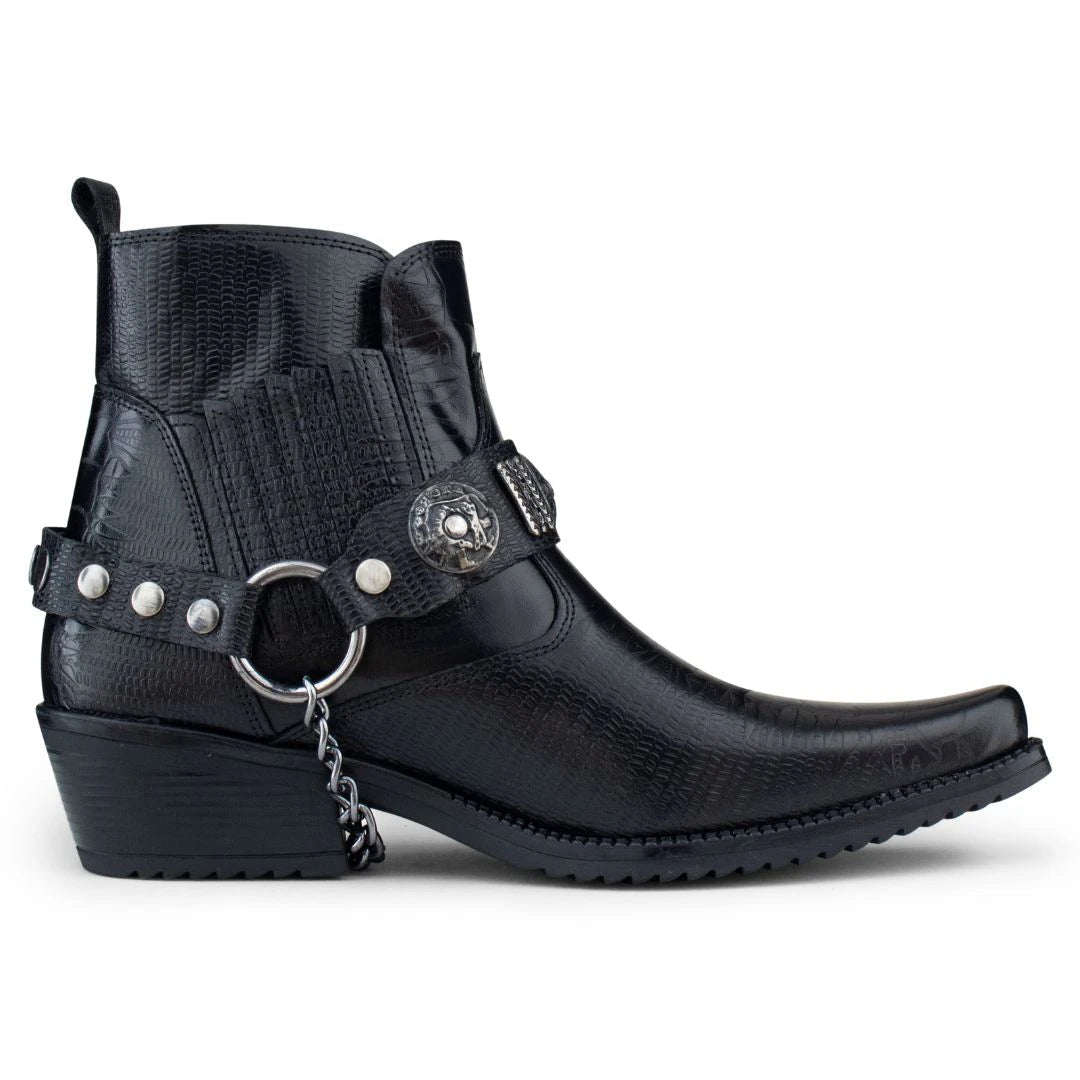 Mens Real Leather Cowboy Boots with Chain