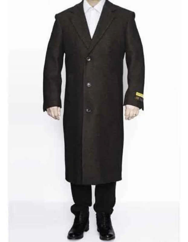 3 Button Ankle length Wool Dress Brown Top Coat/Overcoat | Winter men's Topcoat Sale