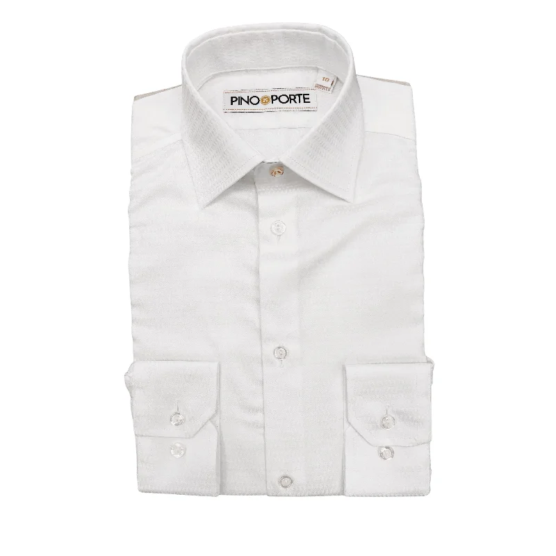 PinoPorte Boys White Cotton Textured Dress Shirt_ ZH004