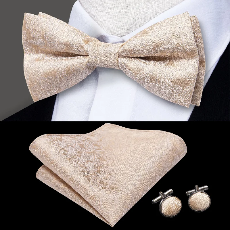 Ties2you Wedding Tie Champagne Men's Pre-Tied Bow tie Pocket Square Cufflinks Set