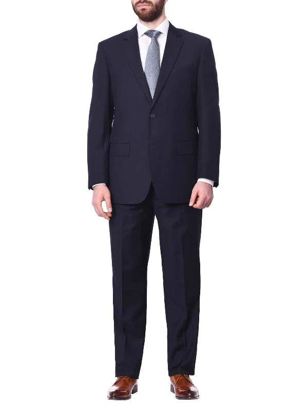 Raphael Big & Tall Classic Fit Solid Navy Blue Two Button Wool-touch Suit