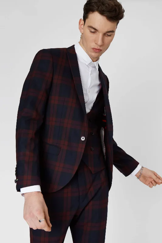 Ginger Skinny Fit Burgundy Tartan Jacket