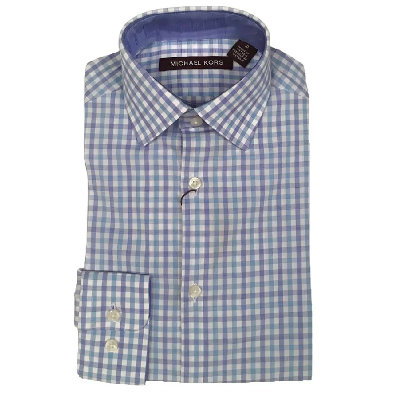 Michael Kors Boys Cotton Teal/Blue Check Dress Shirt