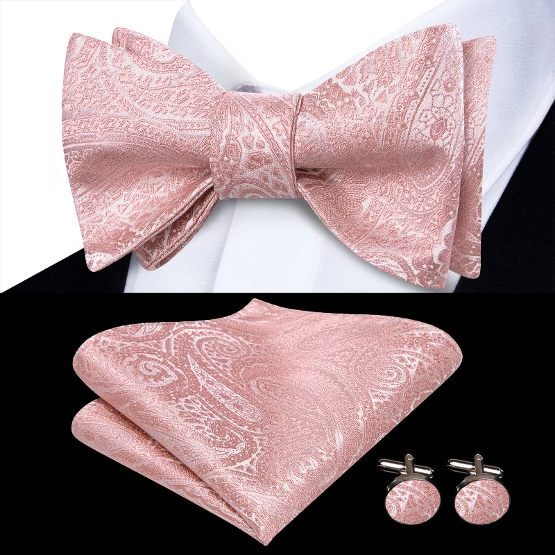 Ties2you Self-tie Bow Ties Lemonade Pink Paisley Silk Mens Tuxedo Bowtie Set for Wedding