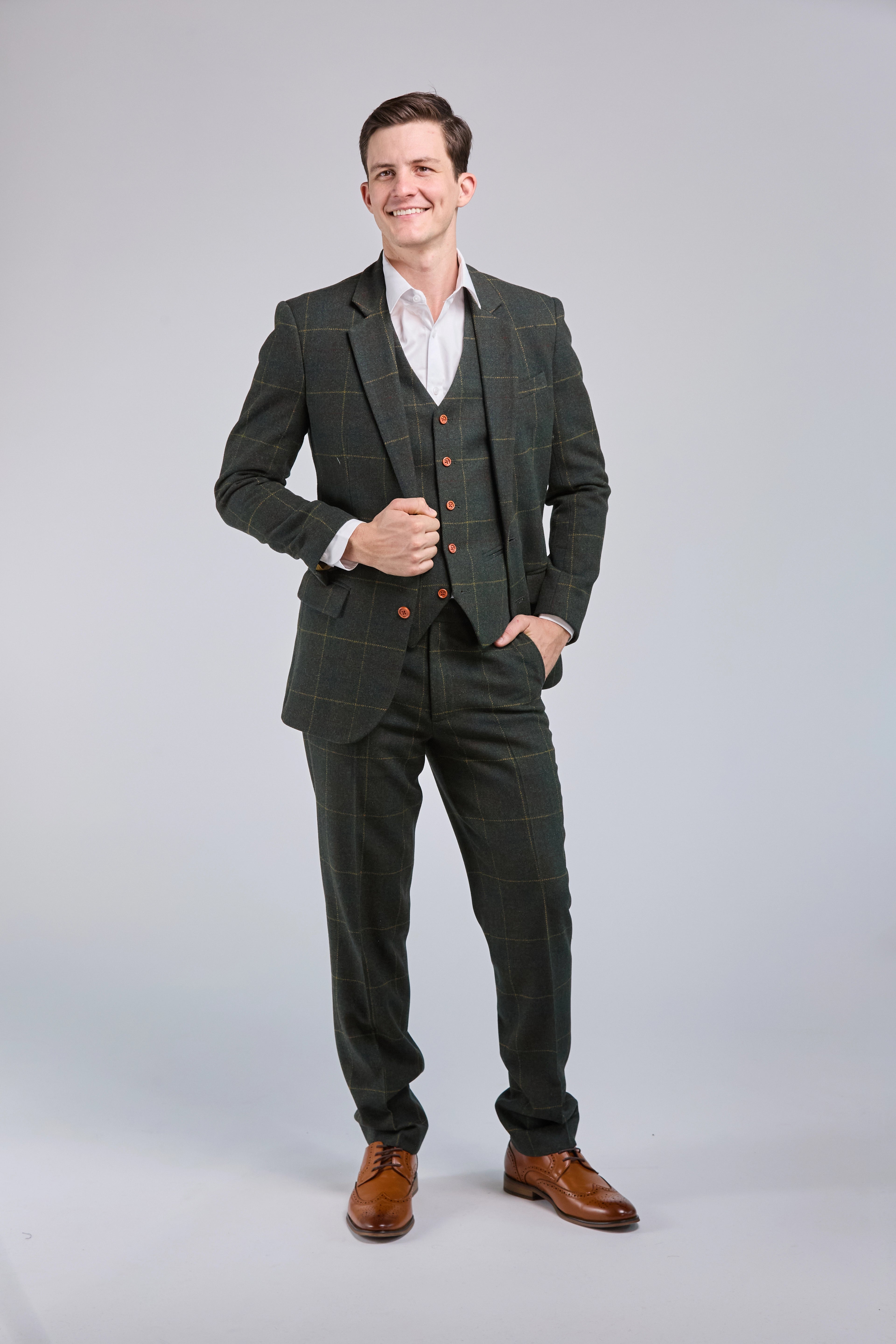 Retro Green Check Tweed 3 Piece Suit