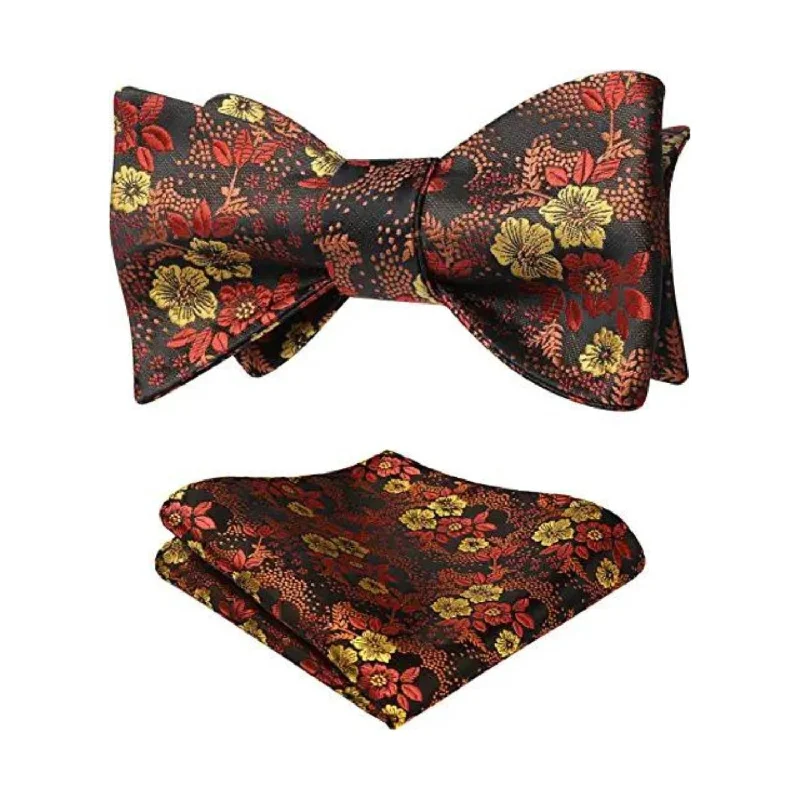 Floral Bow Tie & Pocket Square - A-GOLD/ORANGE