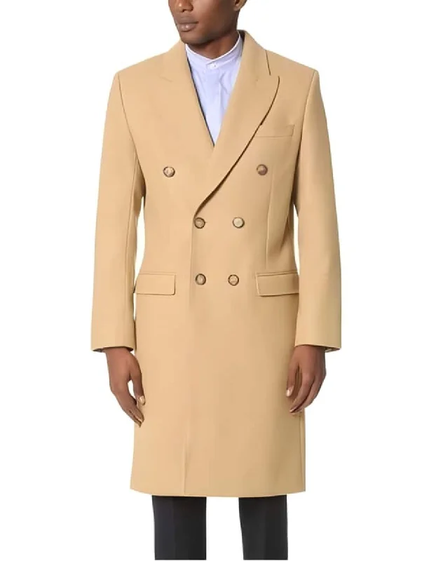 Men's Double Breasted Camel Back Wool Blend Vent Overcoat