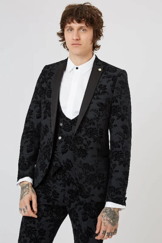 Belsize Skinny Fit Black Floral Tuxedo Jacket - ARCHIVE