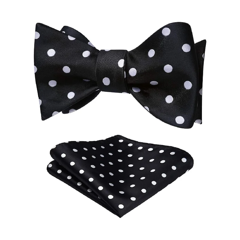 Polka Dots Bow Tie & Pocket Square - C-BLACK/WHITE