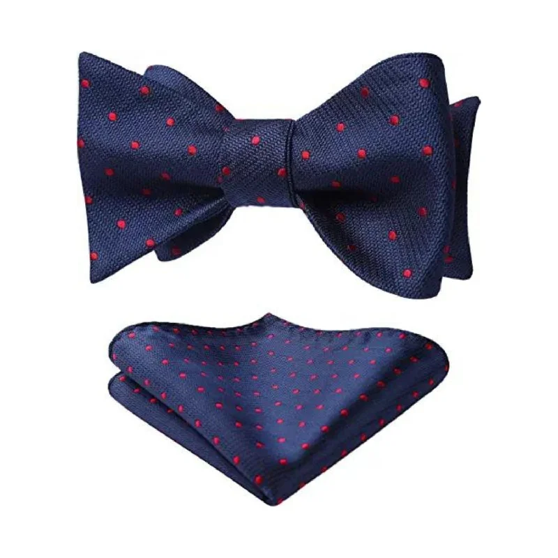 Polka Dots Bow Tie & Pocket Square - B-RED/NAVY BLUE