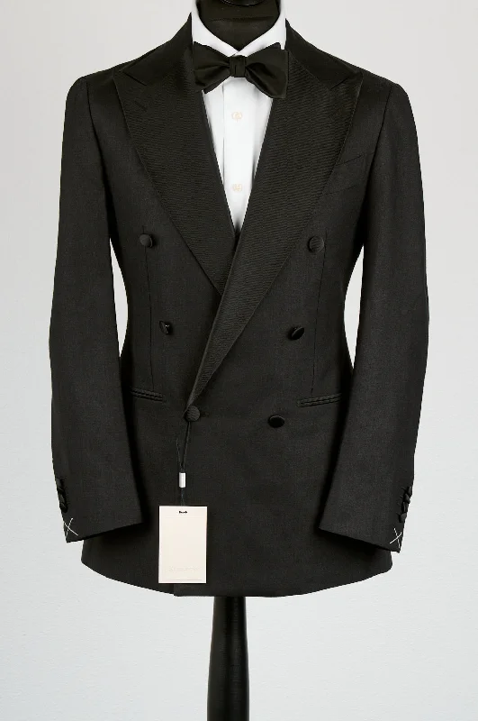 New Suitsupply Havana Black Wool, Tussah Silk and Linen DB Low Button Tuxedo - Size 36R, 38R, 46R (Final Sale)