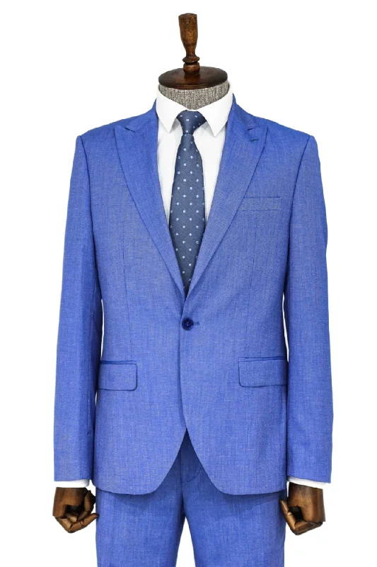 Patterned 2 Piece Slim Fit Light Blue Men Suit and Shirt Combination- Wessi