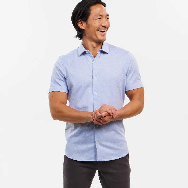 Light Blue Mélange Short Sleeve Performance Stretch Shirt