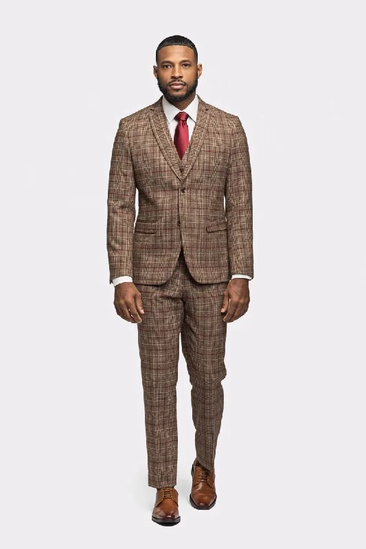 Brown Burgundy Plaid Flannel 3 Piece Suit