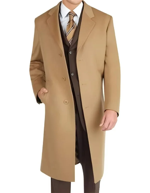 Men's Dress Coat Long Wool Winter Dress Knee Length Coat Camel ~ Khaki Wool and Cashmere Long men's Dress Topcoat - Winter coat ~ Overcoat