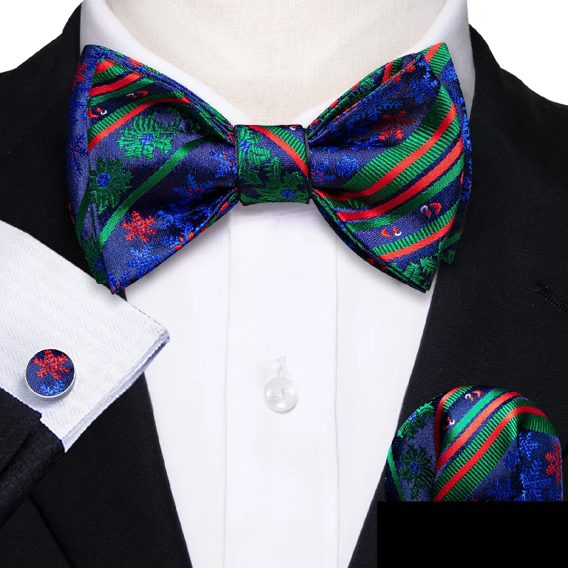 Blue Green Christmas Novelty Men's Self-tied Bowtie Hanky Cufflinks Set