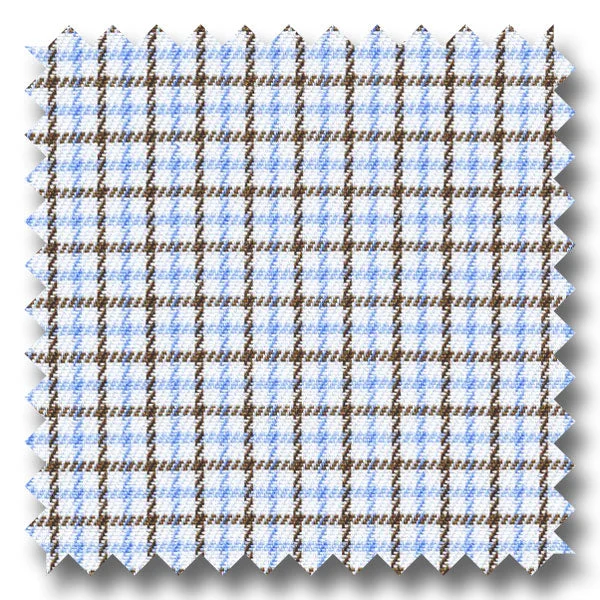 Light Blue and Brown Check 2Ply Twill - Custom Dress Shirt