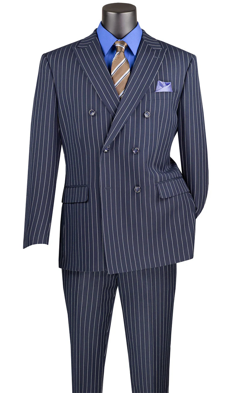 Rockefeller Collection - Double Breasted Stripe Suit Navy Regular Fit 2 Piece