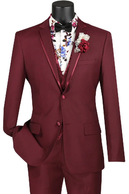 Leonardo Collection - Slim Fit Tuxedo 2 Buttons 3 Piece Burgundy Suit