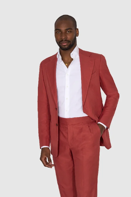 New Suitsupply Havana Raspberry Red Pure Cotton Wide Lapel Suit - Size 42L