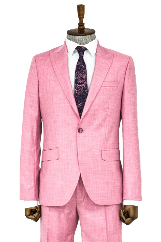 Patterned 2 Piece Slim Fit Pink Men Suit and Shirt Combination - Wessi