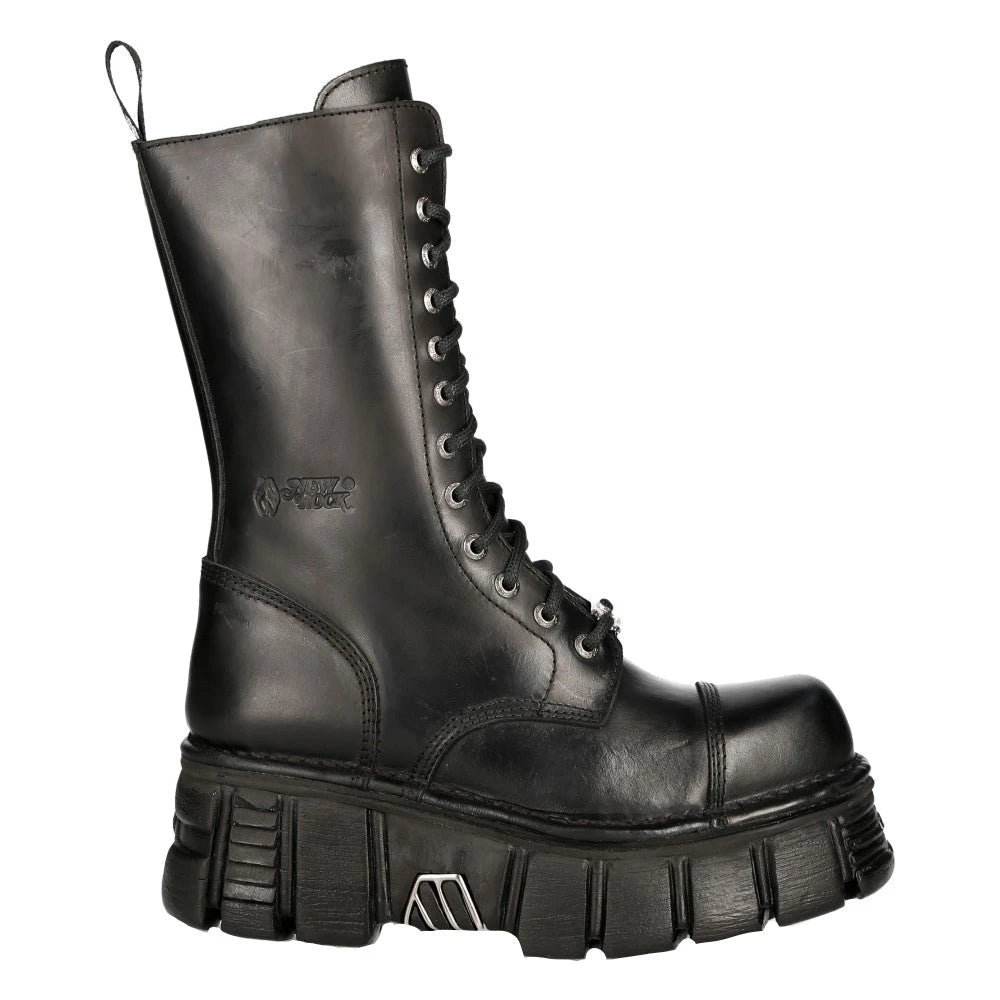 New Rock M-MILI211C-C1 Unisex Metallic Black 100% Leather Techno Biker Boots