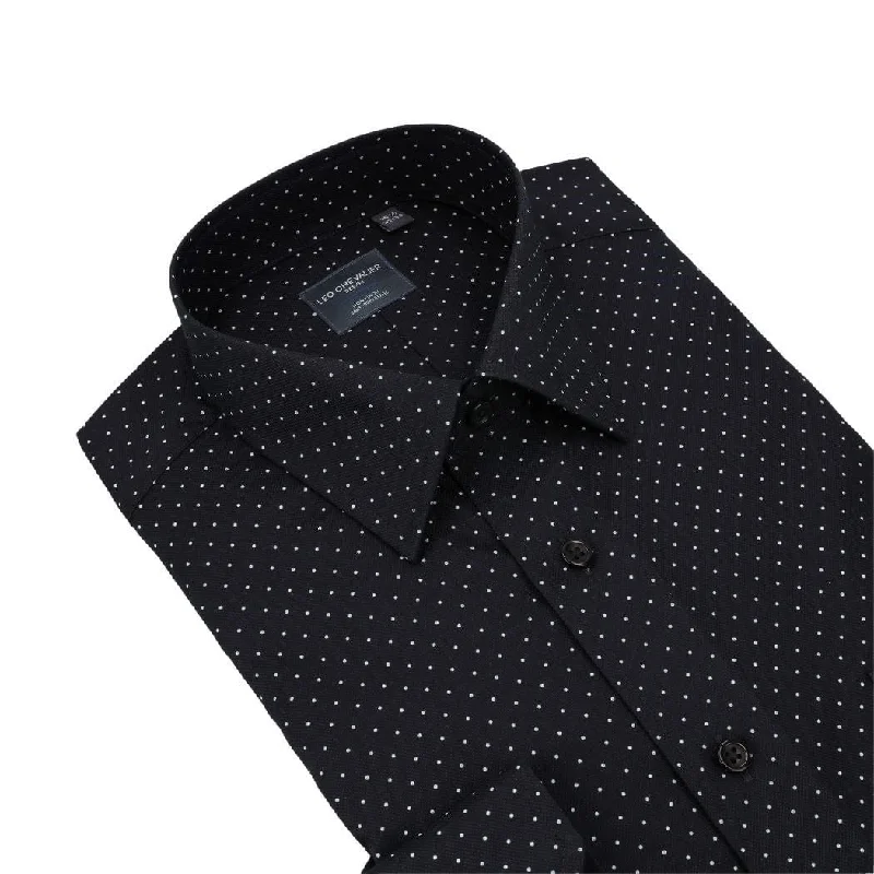 Black With Fine White Print Stylish Regular Fit Dress Shirt