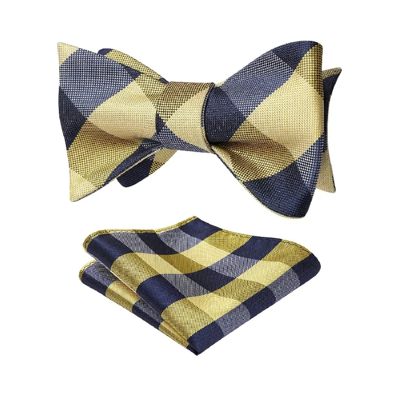 Plaid Bow Tie & Pocket Square Sets - E-NAVY BLUE/YELLOW