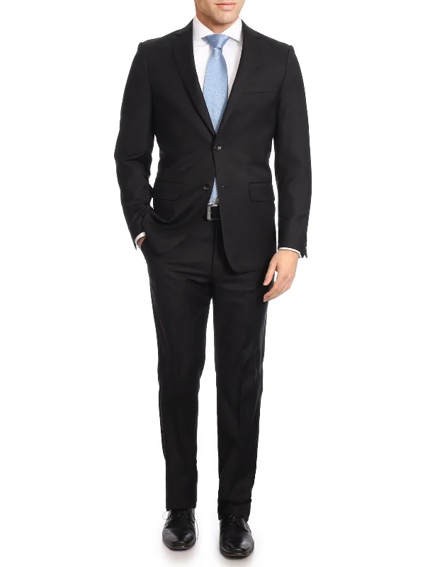 Mazara Mens Big & Tall Classic Fit Black Two Button 100% Wool Wrinkle Resistant Suit