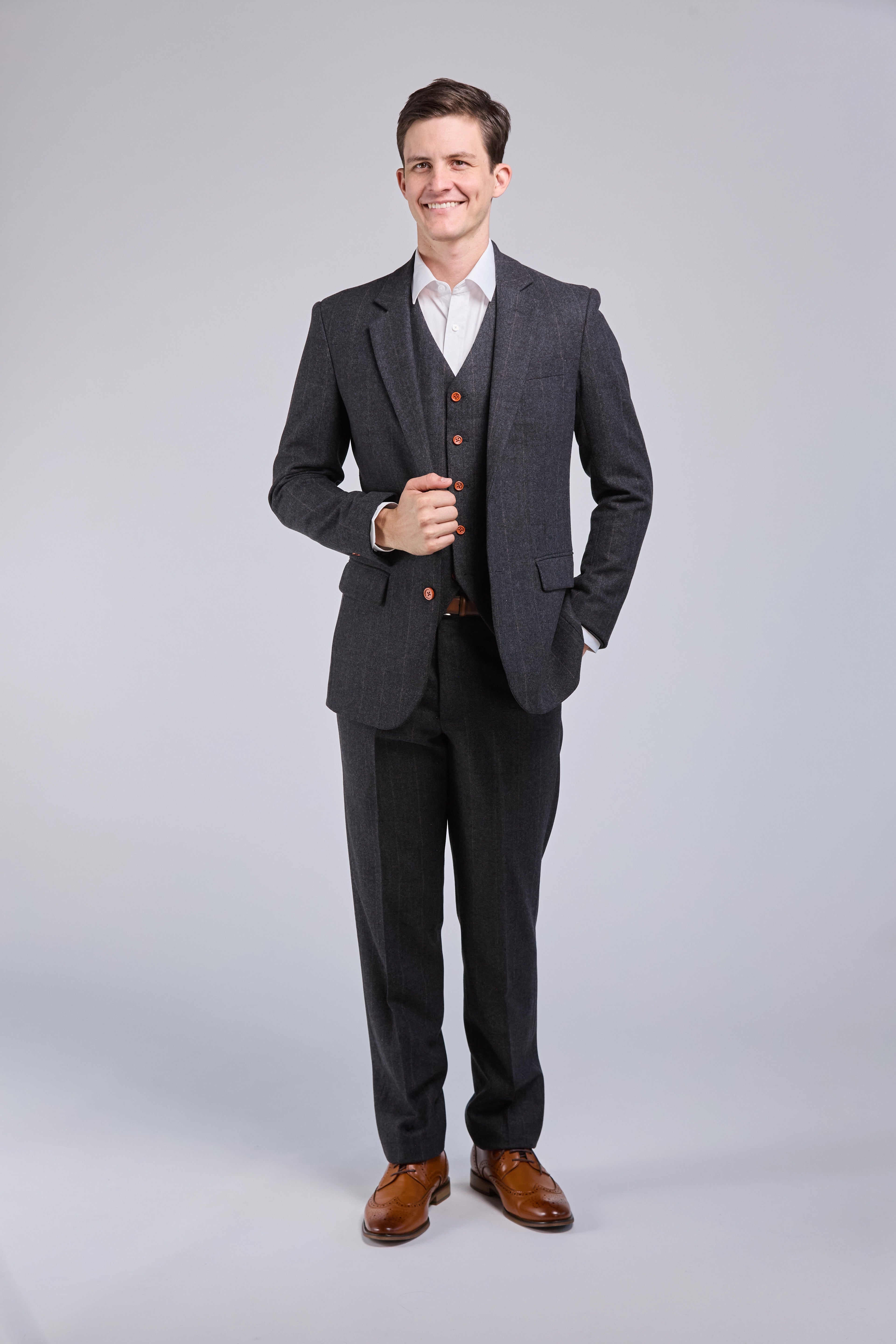 Dark Grey Herringbone Tweed 3 Piece Suit