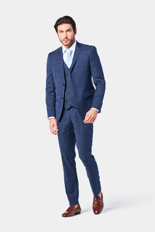 Medium Blue Plaid 3 Piece Suit