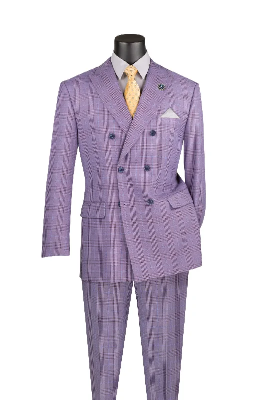 Alexander Collection - Light Purple Double Breasted 2 Piece Suit Regular Fit Tone on Tone Windowpane